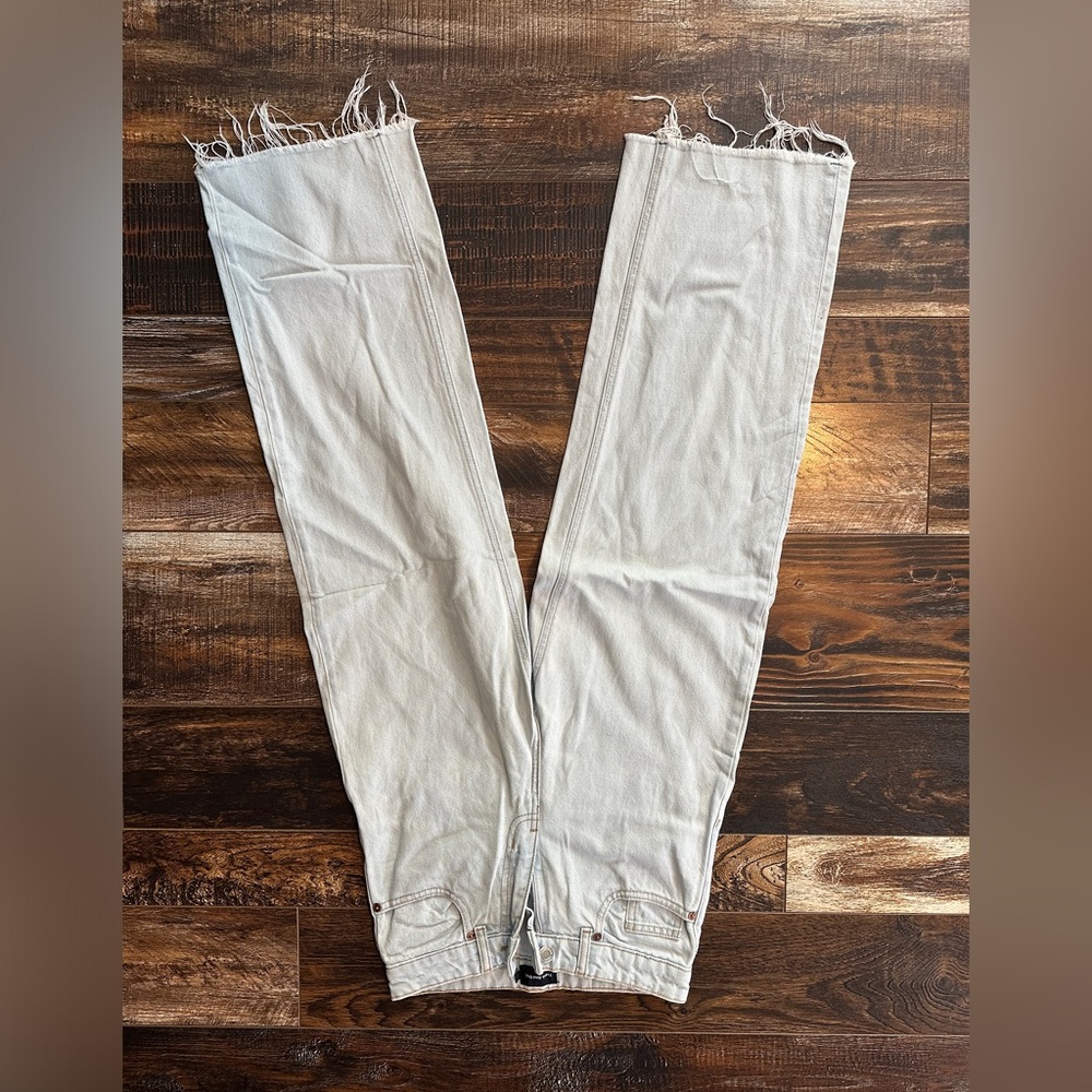 Frank and Oak jeans, wide leg, barely worn. Light blue, almost white tone.